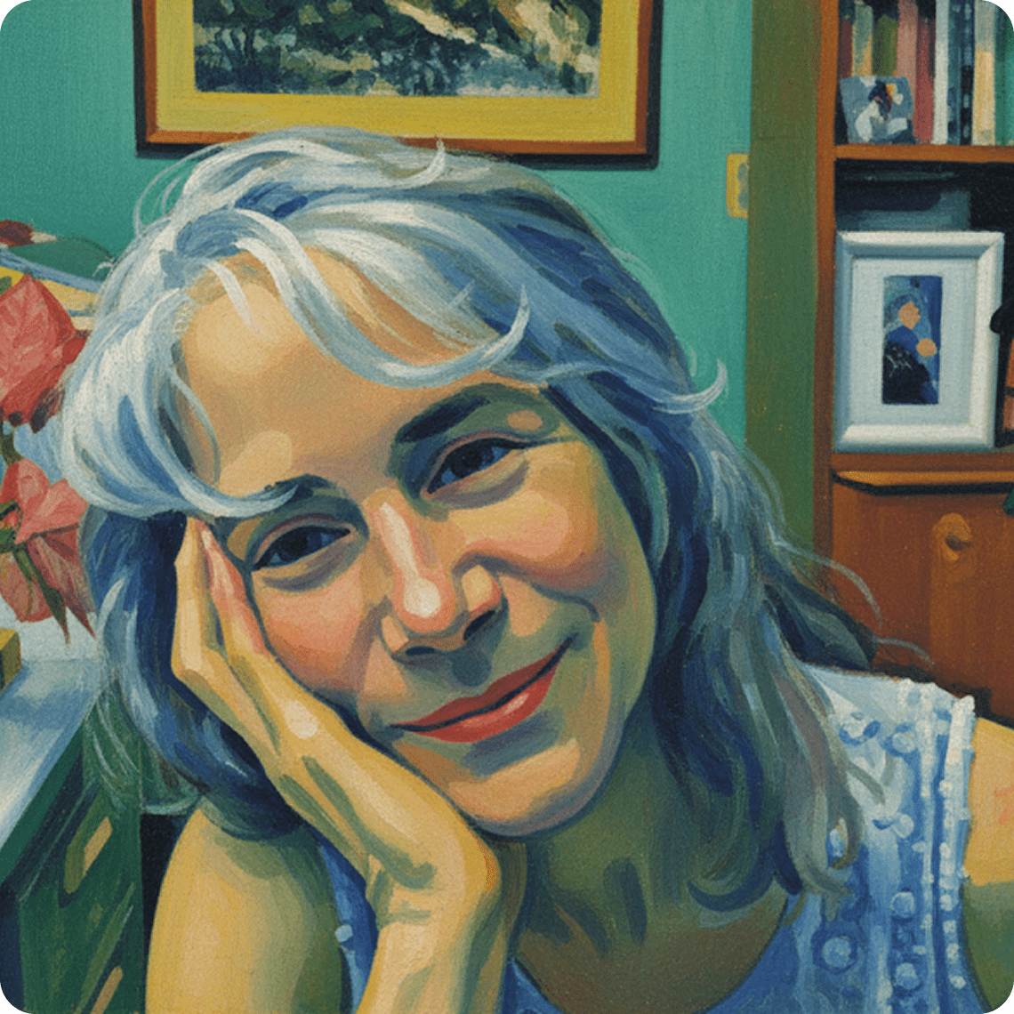 Smiling woman with gray hair indoors