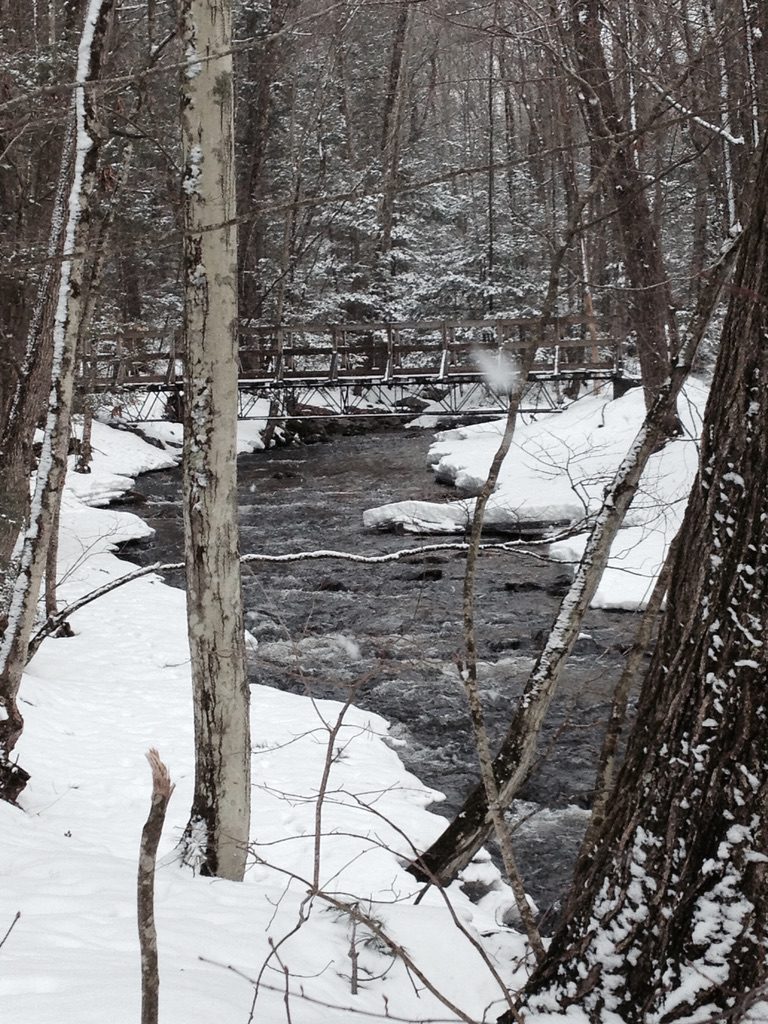 Amethyst Brook bridge over snowy river
